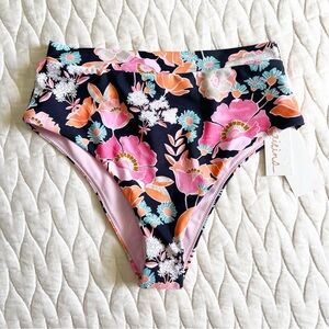Raisins Bikini Bottoms Black Floral High Waisted‎ Size Small